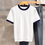 Itooh 2024 Spring Summer Fashion Mens T-shirts Knitted Short Sleeve O Neck Pullover Tops Leisure Breathable Knit T Shirt Men Clothing