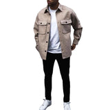 Itooh  Solid Retro Jackets For Men Dual Pockets Button Up Lapel Stylish Coat Jackets For Men Autumn Winter