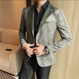 Itooh High End PU Patchwork Suede Blazer Jacket Men Fashion Slim Fit Casual Business Blazers Male Social Banquet Wedding Dress Coats