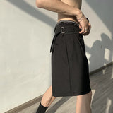 Itooh Summer Grey/Black Suit Shorts Men Fashion Society Mens Dress Shorts Korean Style Loose Straight Shorts Mens Casual Shorts M-XL