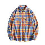 Itooh Checkered Shirt Men's Spring American Trend Handsome Streetwear Loose Classic Plaid Vintage Shirt Men's Orange Casual Coat Tops