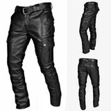 Itooh Spring New Men's Leather Pants Brown Tight Korean Fashion Men's Street Dress PU Large Casual Pants Motorcycle Pants