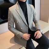 Itooh British Style autumn Men Business Suit Jacket Fashion Double Breasted Blazers Slim Fit Casual Wedding Tuxedo Dress Coat