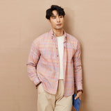 ITOOH Men's Clothing Light Luxury Pink Check Shirts Streetwear Summer Vacation Sun Protection Long Sleeve Korean Popular Blouse M-3XL