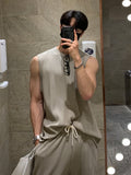 Itooh  Korean High Street Men's Pleated Two Piece Vests Trendy Wide Leg Set Pants Sleeveless Tank Top Casual Shorts 2024 Spring Summer