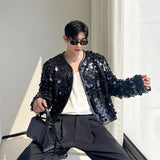 Itooh Shiny Sequins Jacket for Men Black Silver Sparkle Long Sleeve Casual Bomber Jacket Male Party Club Fashion High Street Coats