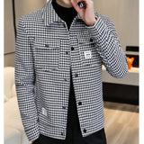 Itooh Spring Men's Slim Houndstooth Needle Wool Jacket Fashion New Handsome Trend Short Thick Lapel Jacket British Leisure Suit