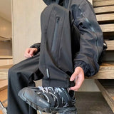 Itooh Cargo Pants Men Zipper Oversize Drawstring Casual Water Proof Sweatpants Loose Fit Joggers Solid Cargo Straight Mopping Trousers