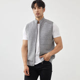 Itooh New  Casual Business Men's 100% Pure Cashmere Vest Solid Knitted Half High Collar Sleeveless Cardigan Men's Sweater short