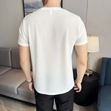 Itooh  Men's short-sleeved O-neck t-shirt, 2024 new product, elastic solid color ice silk top, business casual T-shirt. L-5XL