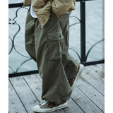 ITOOH Multi-Pocket Cargo Pants Men's Casual Solid Colour Straight Pants Baggy Wide-leg Cropped Pants Men Ankle-length Pants