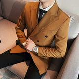 Itooh New Mens Formal Blazer Jacket Men Lapel Flat Slim Fit Casual Gentleman Khaki Men Double Breasted Wedding Men Blazer Jacket