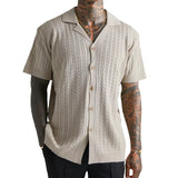 Itooh  Short Sleeve Revere Cable Knit Shirt