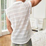 Itooh Sexy See Through Hollow Out Embroidery Mens Tank Tops Summer Sleeveless Turn-down Collar Zipper Camisoles Men Casual Vest Shirts