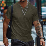 ITOOH  Henley Collar Solid Color T Shirts Men Summer Casual Short Sleeve Buttoned Tops For Mens Clothes Leisure Pullover Tees