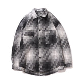 Itooh Japanese Retro Ethnic Style Brushed Plaid Shirt Men's Spring Loose Casual Long-sleeved Full print Shirts Coat Woolen Harajuku