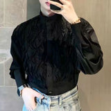 Itooh Mens Fake Two-Piece Pleated Casual Shirt  New Autumn Genderless Fashion Temperament French Elegant Long-Sleeved Shirt Unisex