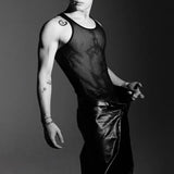 Itooh Genderless Sexy Nightclub See-Through Hollow Vest Mens Sports Slim Inner Layering Shirt Versatile Sleeveless T-Shirt  Summer