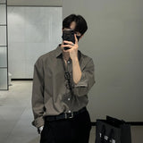 Itooh Long shirt New Solid Loose Boyfriend Blouse Korean Shirt Men Gray White Black Turn Down Collar Casual Oversized Shirt Handsome