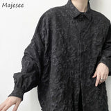 ITOOH Shirts Men Floral Japanese Style Fashion Loose Pleated Long Sleeve Vibe All-match High Street Youthful Cool Designed Vintage