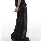 ITOOH 2024 Ropa Y2K Fashion Elastic Waist Striped Pleated Baggy Jeans Pants For Men Clothes Washed Black Wide Leg Women Long Trousers