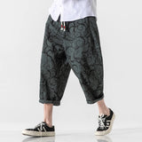 Itooh Summer Men Print Harem Pants Men Short Joggers Chinese Style Calf-Length Pants Male Casual Baggy Pants Capris Trousers