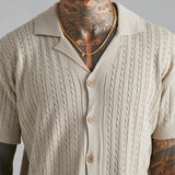 Itooh  Short Sleeve Revere Cable Knit Shirt