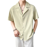 Itooh Summer light mature style men's loose shoulders Cuban collar short-sleeved shirt drape ice silk short-sleeved suit collar shirt