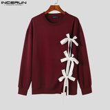 ITOOH Tops 2024 Korean Style Fashion Men O-neck Bow Ribbon Design Sweater Casual Streetwear Solid Long Sleeved Pullovers S-3XL