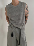 Itooh Hollow Out Knitted Tank Top For Men 2024 Summer Loose Sleeveless T-shirt Korean Style Trendy Round Collar Vests