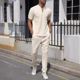 Itooh  Spring Summer Casual Short Sleeve Tops Two piece Sets Men Fashion Solid Color T Shirt And Pants Mens Suits Leisure Outfits Male