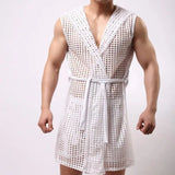 Itooh Men Robes Brand Male Sexy Bathrobe Sleepwear Sleeveless Bath Robe Sleep Lounge Badjas Cutout Cardigan Loungewear Mesh Menswear