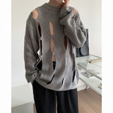 Itooh Spring Korean Style Men's Sweater Round Collar Hollow Out Design Solid Color Pullovers Male Long Sleeve Tops Personality