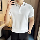 Itooh  Summer Fashion Neckline Color Matching Polo Shirt Men's Contrast Color Short Sleeve Lapel T-shirt Caramel,Cotton Golf