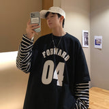 ITOOH 100% Cotton Men's Shirts Fake Two Pieces Oversized Fashion Streetwear Hip Hop Long Sleeve Tops Harajuku Male Tees