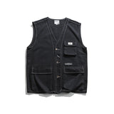 Itooh Japanese retro military style outdoor multi-pocket motorcycle vest men's loose casual tooling ladies vest vest black khaki