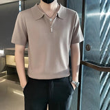 Itooh New Casual Solid Color Mens Polo Shirts Short Sleeve Zipper Polo Collar T Shirt Men Summer Fashion Slim Fit Pullover Tops Summer