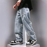 Itooh  High Street Jeans Men Cross Graphic Baggy Denim Pants Unisex Young Streetwear Blue Loose Punk Casual Fashion Y2k Trousers Summer