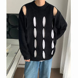 Itooh Spring Korean Style Men's Sweater Round Collar Hollow Out Design Solid Color Pullovers Male Long Sleeve Tops Personality