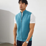 Itooh New  Casual Business Men's 100% Pure Cashmere Vest Solid Knitted Half High Collar Sleeveless Cardigan Men's Sweater short