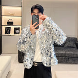 Itooh Shiny Sequins Jacket for Men Black Silver Sparkle Long Sleeve Casual Bomber Jacket Male Party Club Fashion High Street Coats