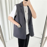 Itooh Grey Black Suit Vest Men Fashion Social Mens Dress Vest Korean Loose Sleeveless Blazer Mens Jacket Office Formal Vest M-2XL