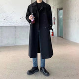 Itooh Khaki Black Trench Coat Men Oversized Fashion Casual Long Coat Men Streetwear Korean Loose Windbreaker Jacket Mens Overcoat