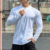 Itooh Gym Fitness T-shirt Men zipper Long Sleeve Skinny Shirt Male Bodybuilding Tees Tops Running Sports Quick Dry Training Clothing