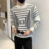 ITOOH Man Clothes Graphic Knitted Sweaters for Men Pullovers Striped Half Collar Turtleneck White Cheap Korean Fashion Order Classic X