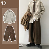 ITOOH Men Vintage Set Spring Autumn Couple Casual Suits New Stripe Loose Long Sleeve Shirt+High Street Wide Leg Pants Two Piece Set