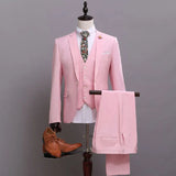 Itooh  Pink Wedding suits  Men Suits Notched Lapel Custom Made Groom Tuxedos 3 Piece Jacket Pants Vest