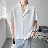 Itooh Summer light mature style men's loose shoulders Cuban collar short-sleeved shirt drape ice silk short-sleeved suit collar shirt