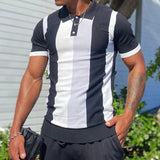 Itooh Streetwear Mens Casual Knit Polo 2024 Summer Leisure Short-sleeved Buttoned Lapel Polo Shirts Knitted Mens Striped Knitting Tops