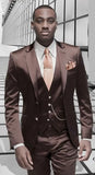 Itooh  Brown Satin Men Suit Formal Italian Design Tuxedo Custom Stylish 3 Piece Blazer Masculino Suits (Jacket+Pants+Vest)